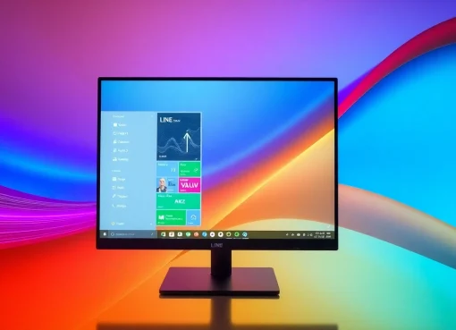 Watch the LINE app interface on a Windows desktop with line下载電腦版 displayed prominently.