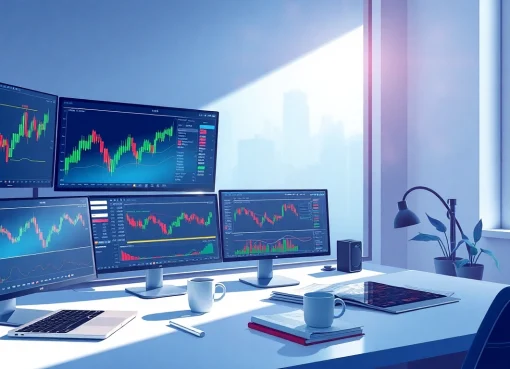 Explore advanced trading tools in a modern workspace with multiple screens.