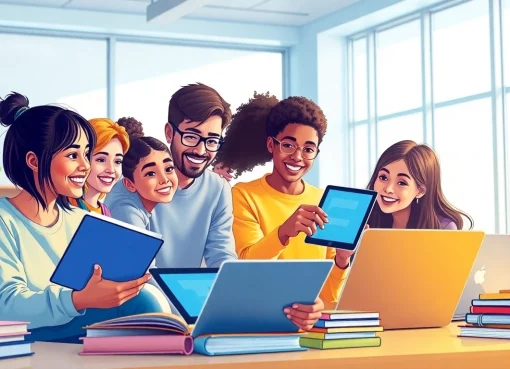 Explore innovative educational resources as diverse learners collaborate in a bright, modern classroom environment.